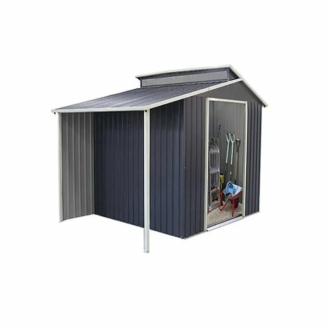 Gardiun Nottingham Metal Shed with Porch 3.78 m² Exterior 129x293x229 cm Galvanized Steel Anthracite Grey Nibeza Style