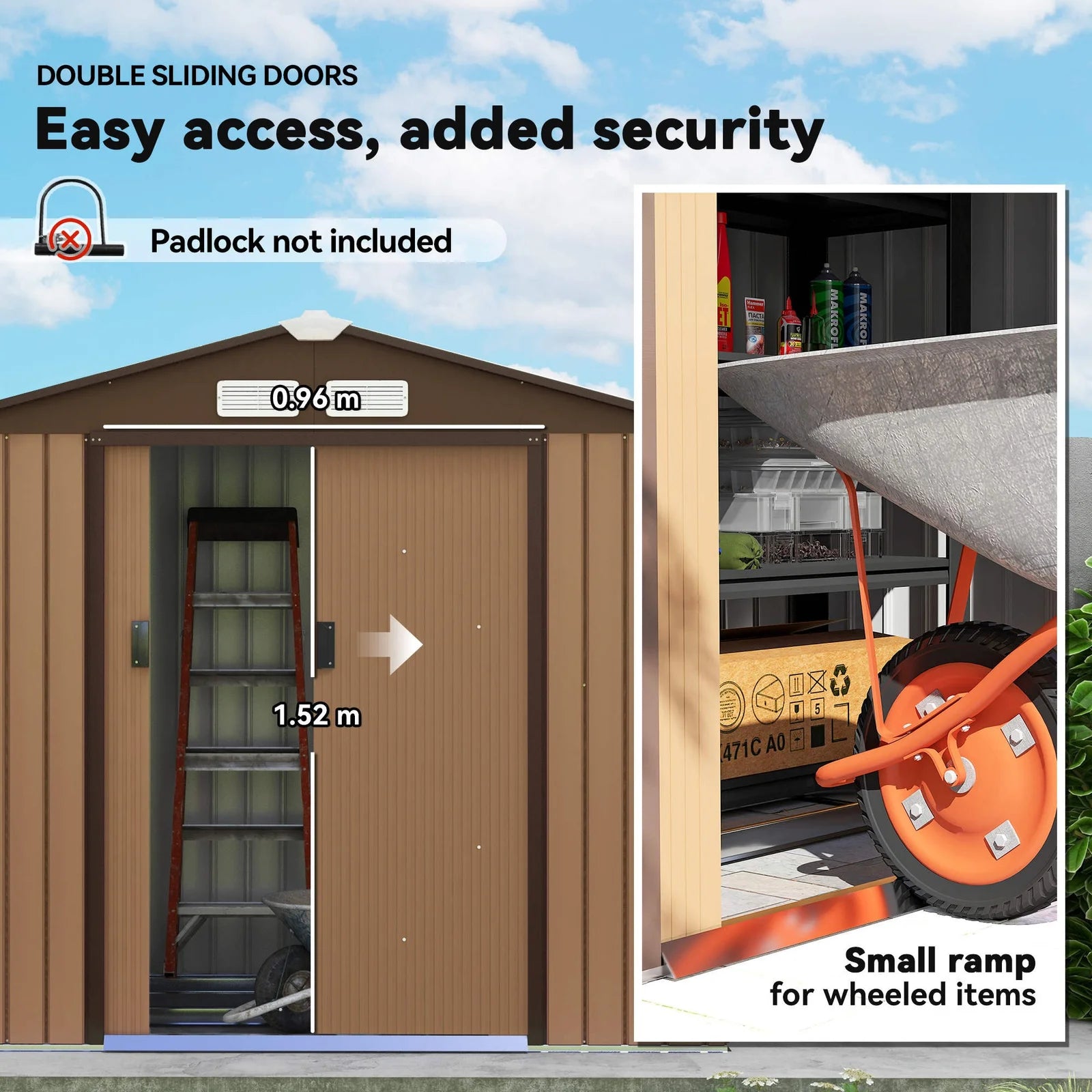 Outsunny 2 x 1 m Steel Shed Outdoor Garden Shed Large Patio Roofed Tool Metal Storage Building Foundation Sheds Nibeza Style