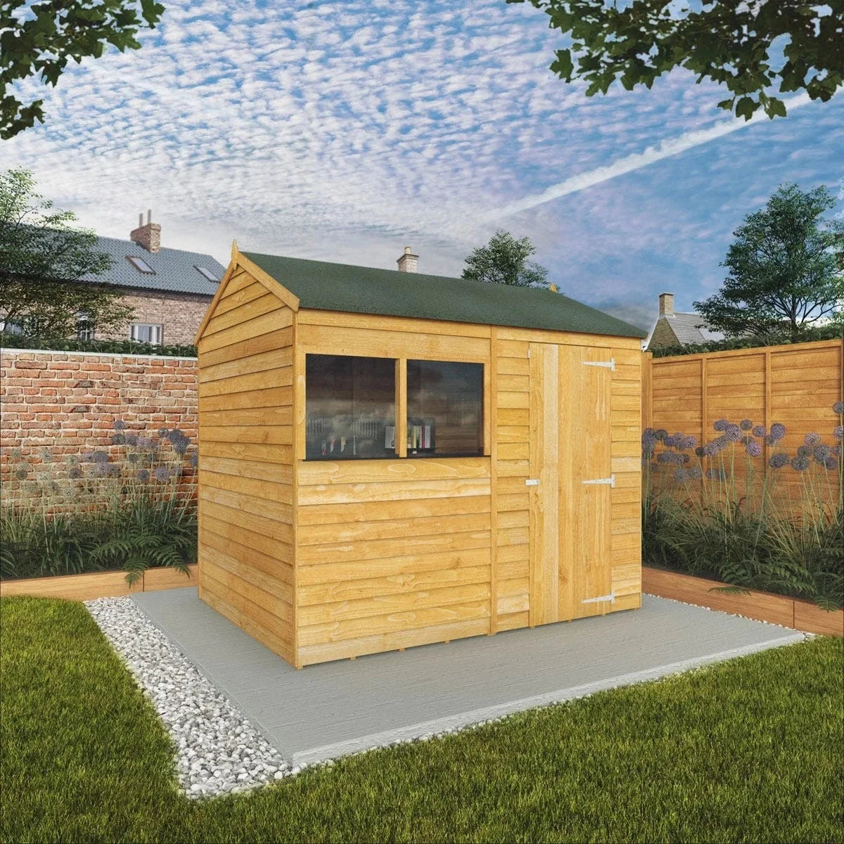Mercia 8X6 Value Overlap Dip Treated Reverse Apex Shed With Installation in One Colour Nibeza Style