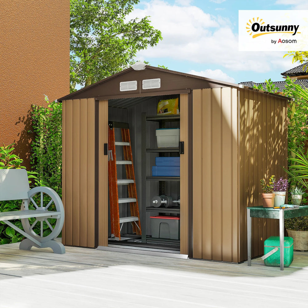 Outsunny 2 x 1 m Steel Shed Outdoor Garden Shed Large Patio Roofed Tool Metal Storage Building Foundation Sheds Nibeza Style